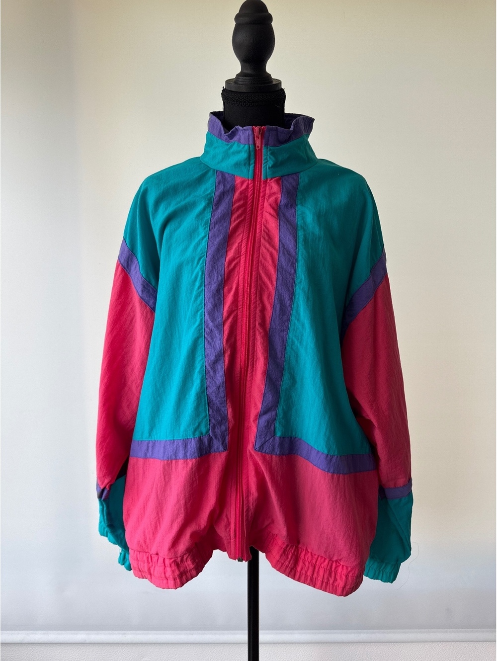Vintage 80s Active Exchange Windbreaker Jacket M Teal Pink Purple Colorblock